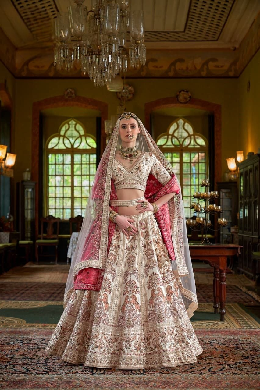 Ivory White Mughal Heritage Zardozi Bridal Lehenga Choli